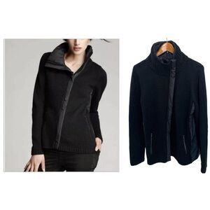 Eileen Fisher NEW Large Zip Cardigan Jacket Merino Wool Asymmetrical Black